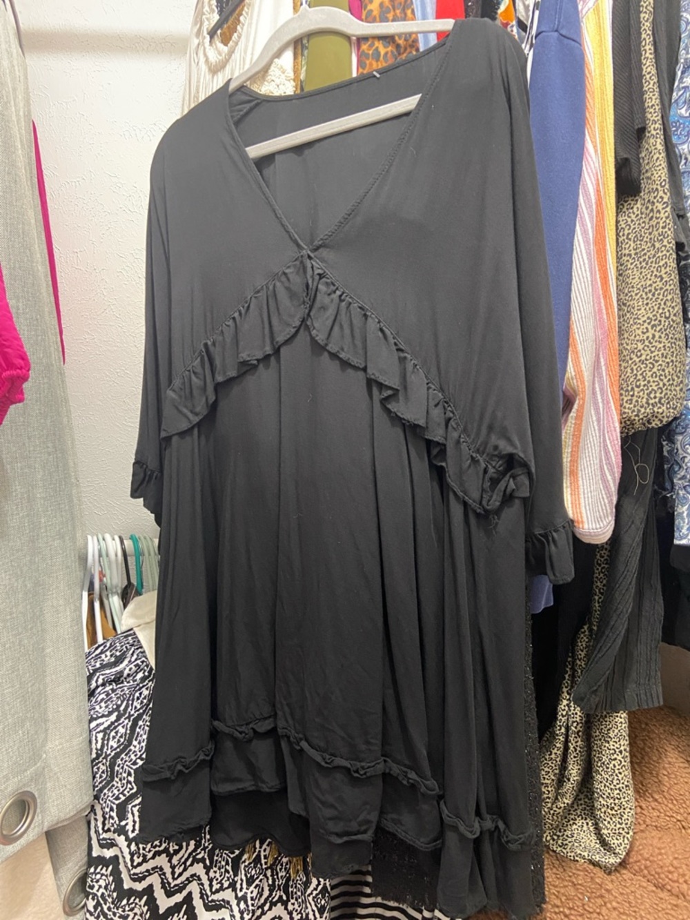 Black Ruffled Kimono Dress